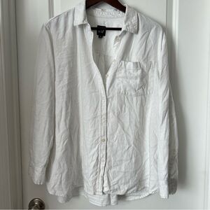 GAP White Linen Button Down Shirt Size XL Womens Long Sleeve